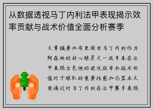 从数据透视马丁内利法甲表现揭示效率贡献与战术价值全面分析赛季